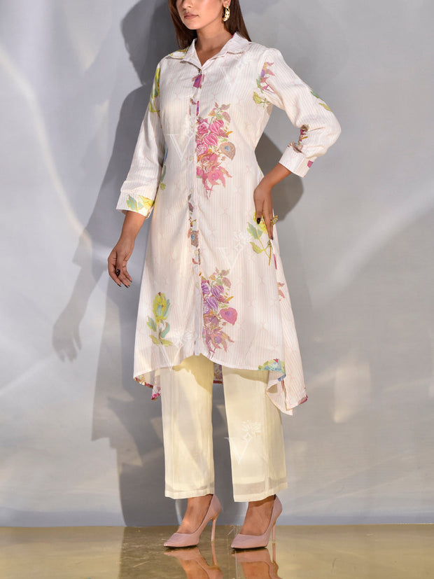 Off-White Vasansi Silk Printed Kurta