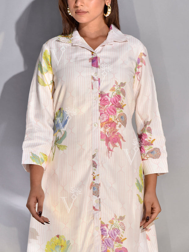 Off-White Vasansi Silk Printed Kurta