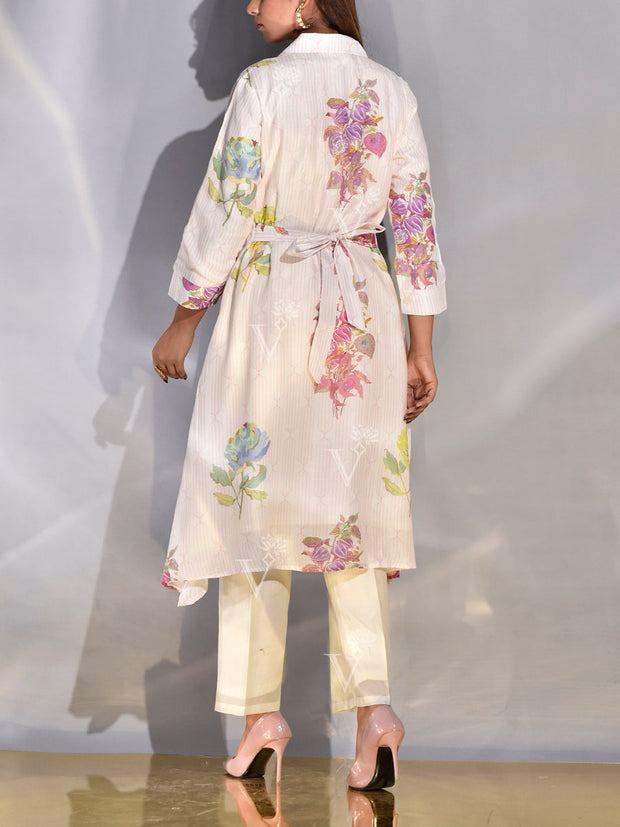 Off-White Vasansi Silk Printed Kurta
