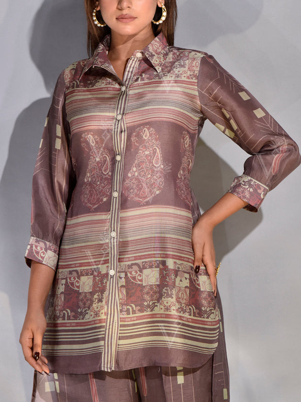 Brown Vasansi Silk Printed Co Ord Set