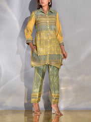 Green and Yellow Vasansi Silk Printed Co Ord Set