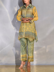 Green and Yellow Vasansi Silk Printed Co Ord Set