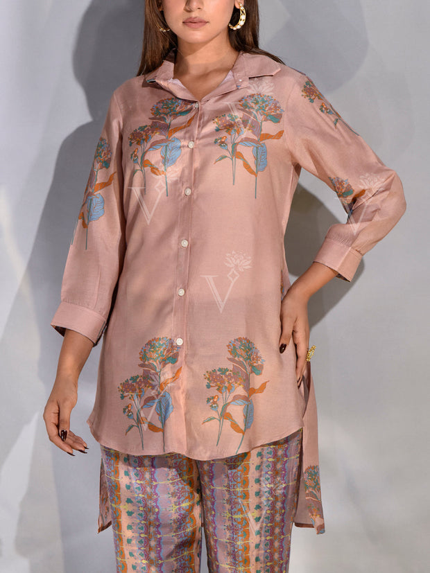 Sand Pink Vasansi Silk Printed Co Ord Set