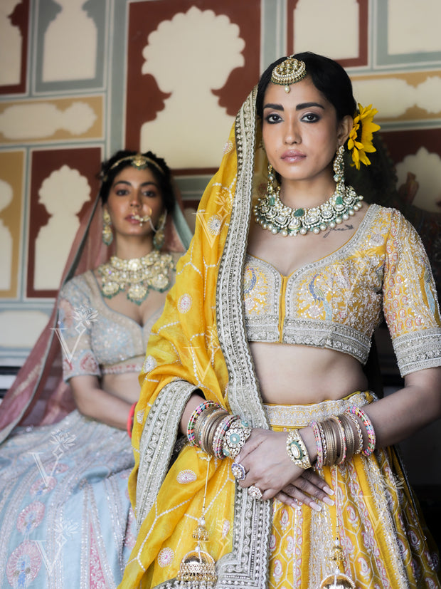 Yellow Raw Silk Lehenga Set