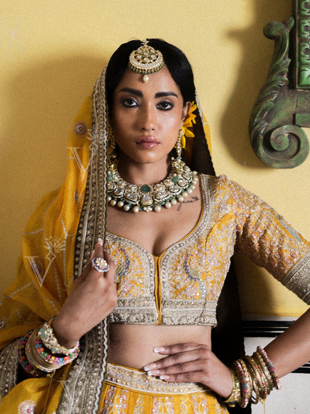 Yellow Raw Silk Lehenga Set