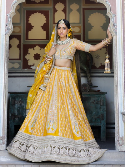 Yellow Raw Silk Lehenga Set