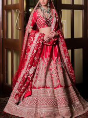 Red Raw Silk Lehenga Set