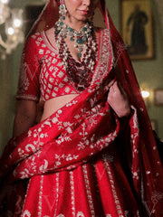 Red Raw Silk Lehenga Set