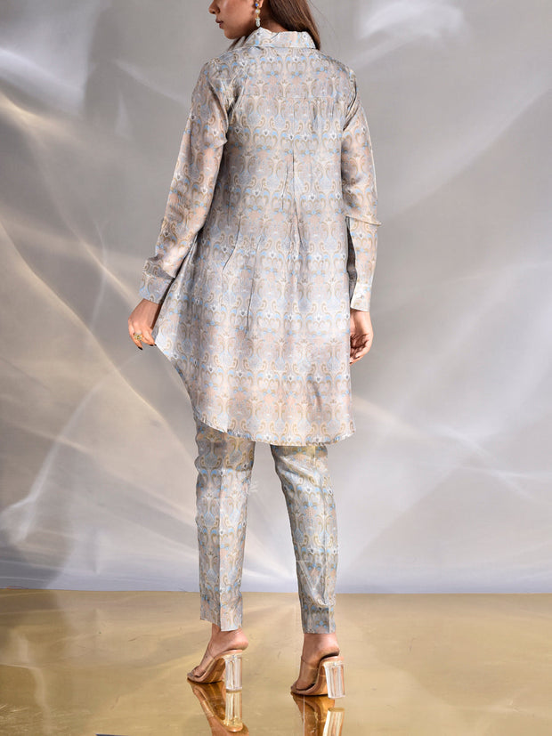 Grey Vasansi Silk Printed Co Ord Set