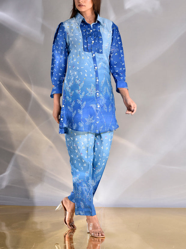 Blue Vasansi Silk Bandhani Co Ord Set