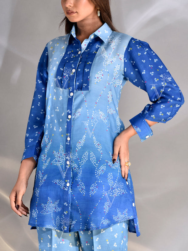 Blue Vasansi Silk Bandhani Co Ord Set