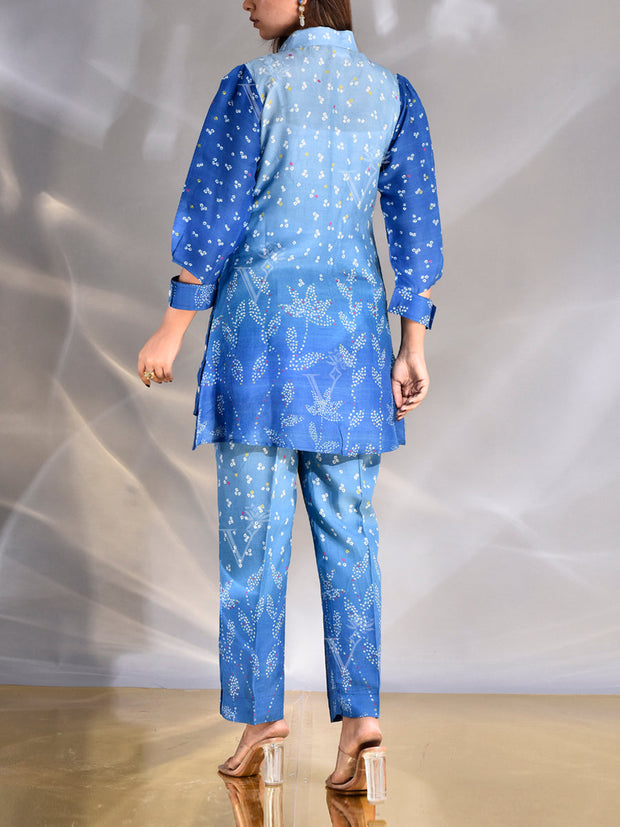 Blue Vasansi Silk Bandhani Co Ord Set