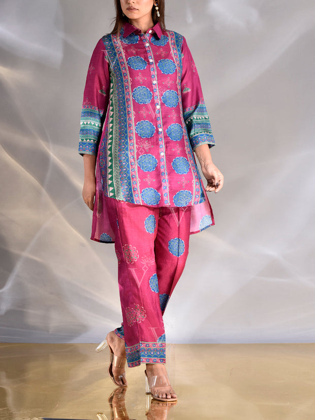 Raspberry Pink Vasansi Silk Printed Co Ord Set