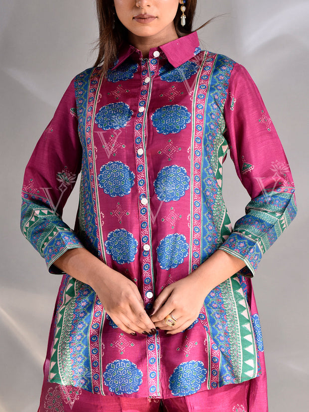 Raspberry Pink Vasansi Silk Printed Co Ord Set