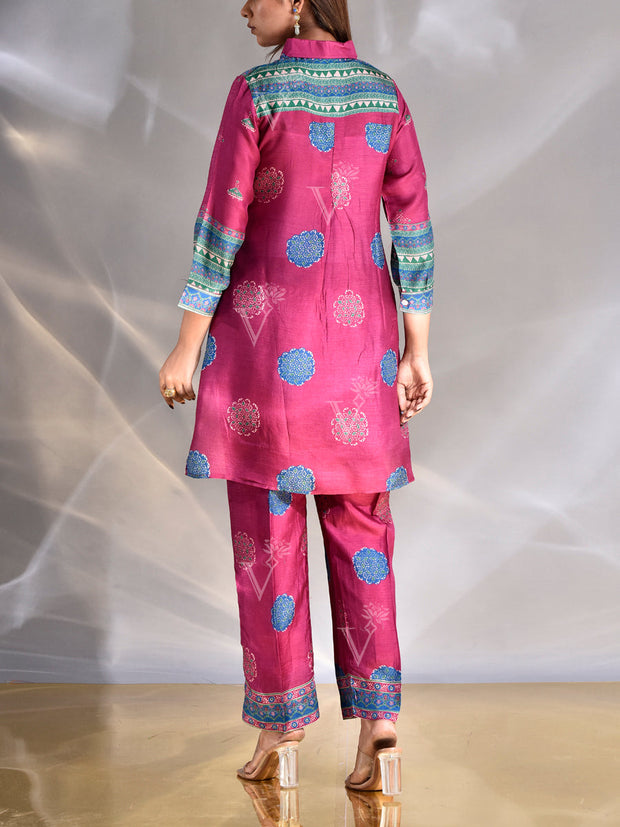 Raspberry Pink Vasansi Silk Printed Co Ord Set