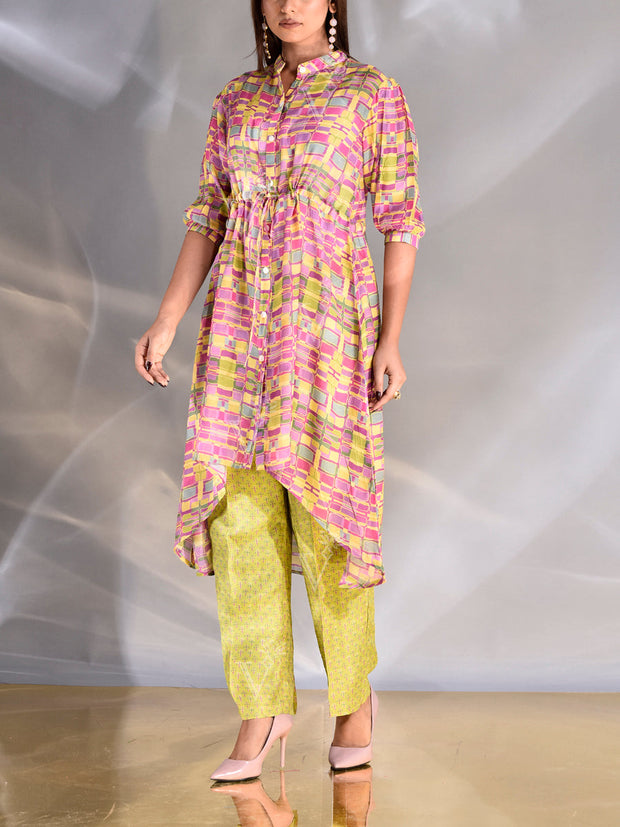 Green and Pink Vasansi Silk Co Ord Set