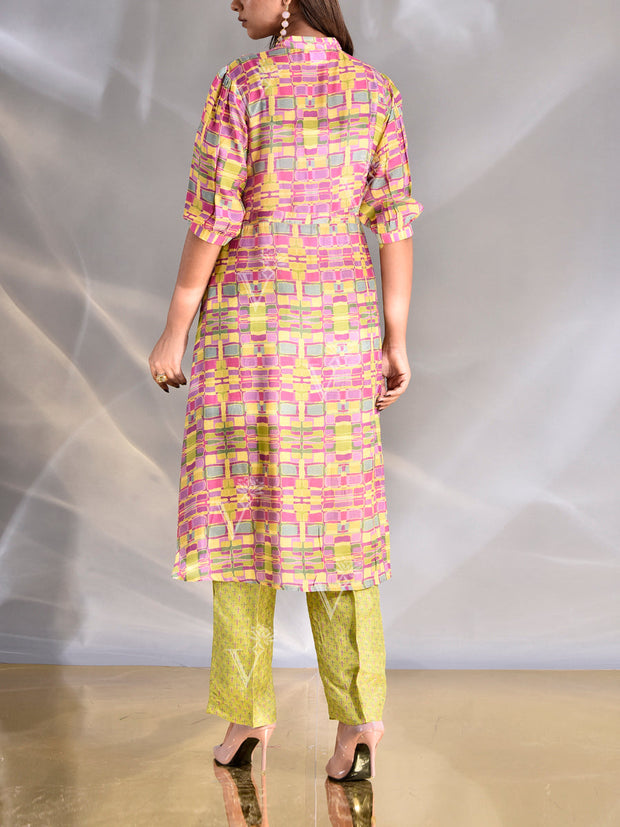 Green and Pink Vasansi Silk Co Ord Set