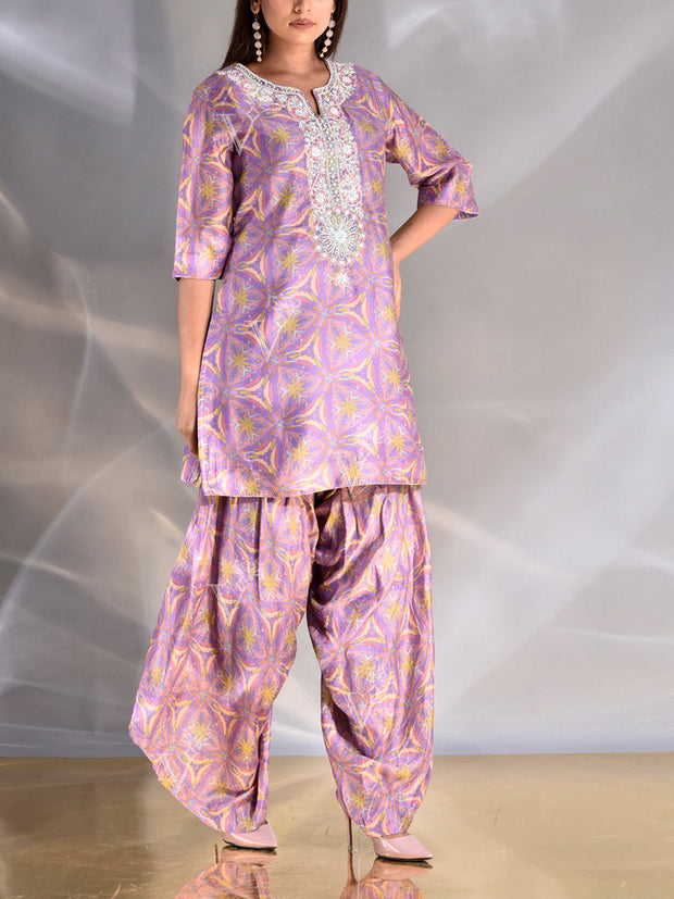 Purple Vasansi Silk Embroidered Kurta with Patiala Salwar