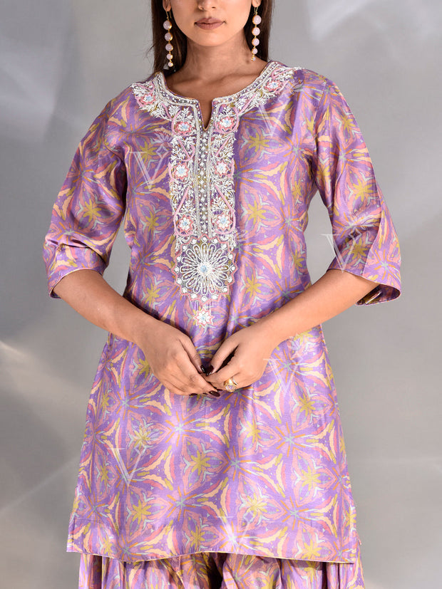 Purple Vasansi Silk Embroidered Kurta with Patiala Salwar