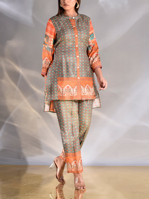 Laurel Green Vasansi Silk Printed Co Ord Set