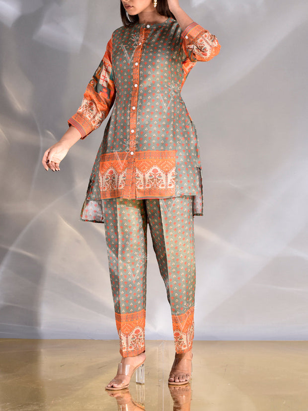 Laurel Green Vasansi Silk Printed Co Ord Set