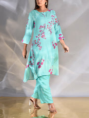 Cyan Blue Vasansi Silk Printed Co Ord Set