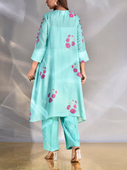 Cyan Blue Vasansi Silk Printed Co Ord Set