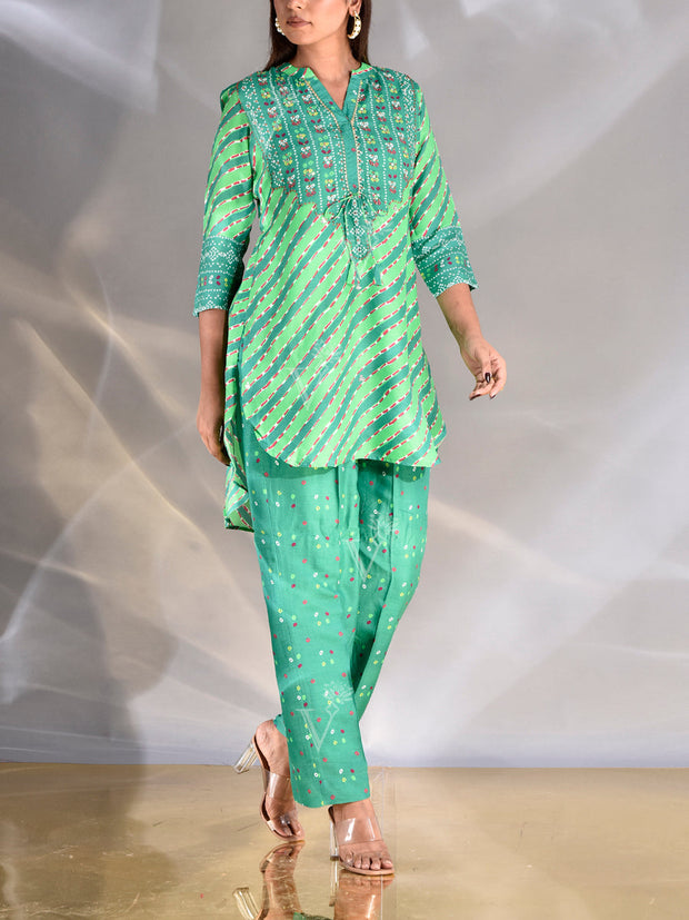 Green Vasansi Silk Leheriya Co Ord Set