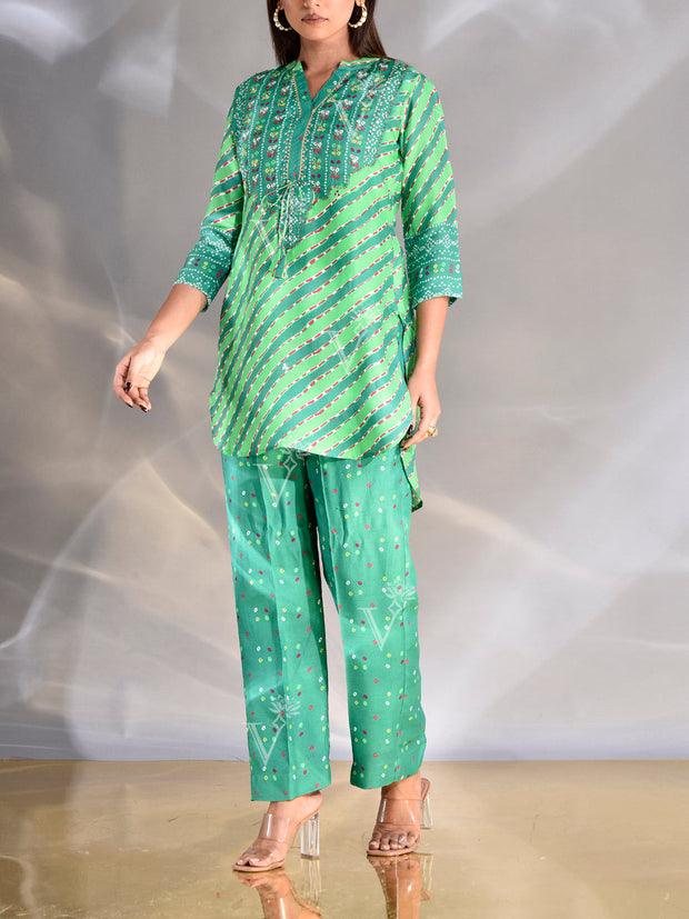 Green Vasansi Silk Leheriya Co Ord Set