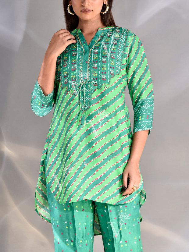 Green Vasansi Silk Leheriya Co Ord Set