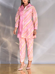 Baby Pink Vasansi Silk Leheriya Co Ord Set