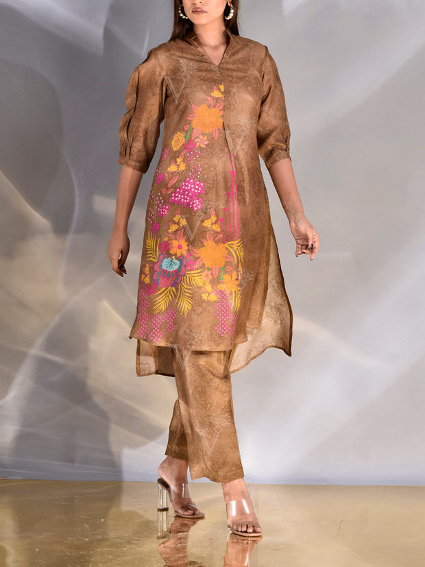Brown Vasansi Silk Printed Co Ord Set