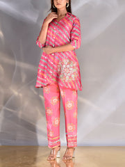 Pink Vasansi Silk Leheriya Co Ord Set