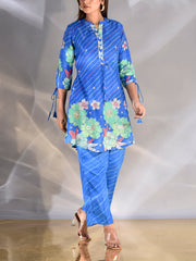Blue Vasansi Silk Leheriya Co Ord Set