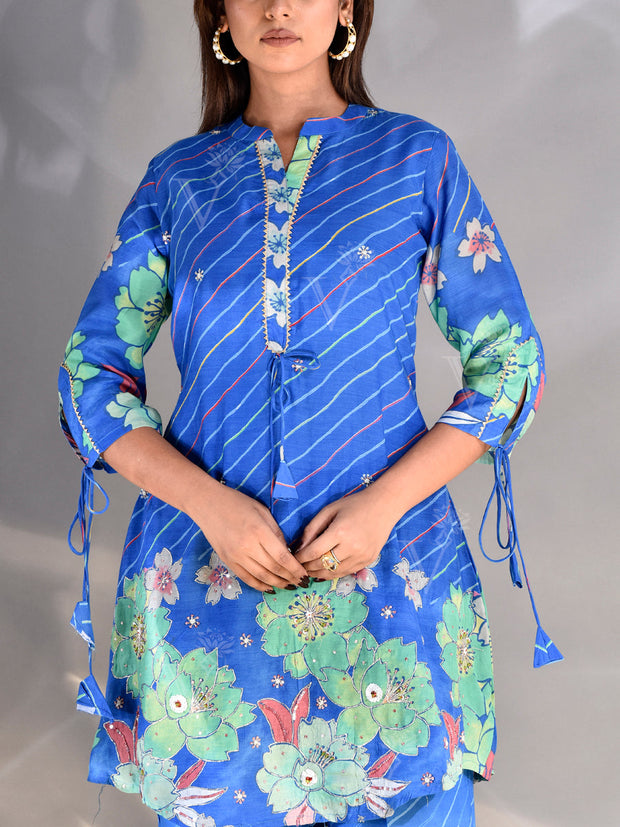Blue Vasansi Silk Leheriya Co Ord Set