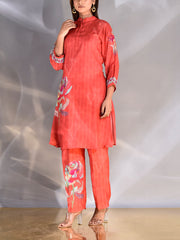 Red Vasansi Silk Printed Co Ord Set