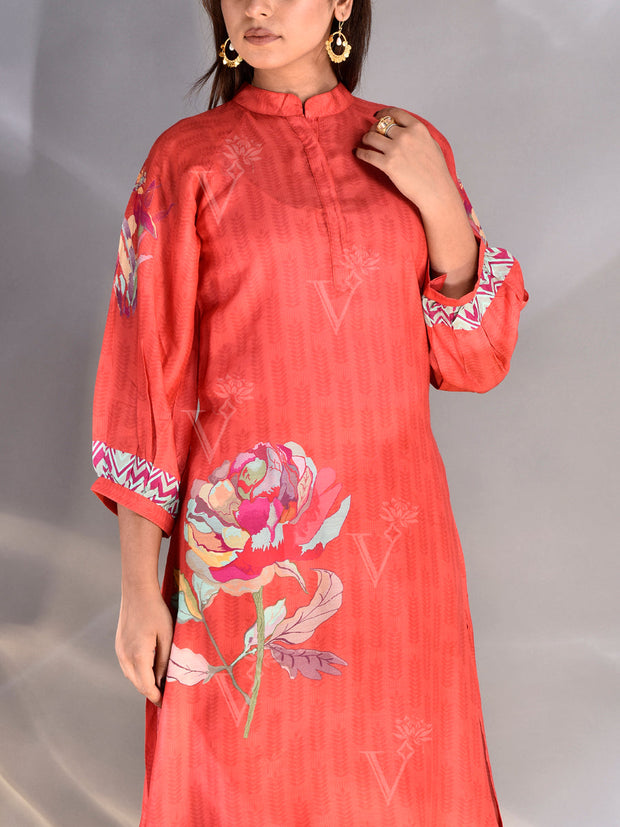 Red Vasansi Silk Printed Co Ord Set
