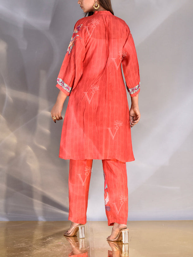 Red Vasansi Silk Printed Co Ord Set
