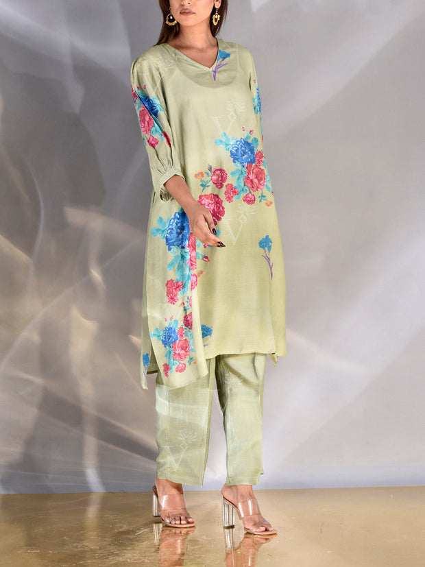 Green Vasansi Silk Printed Co Ord Set