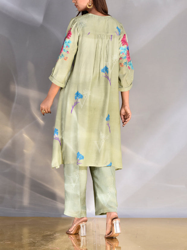 Green Vasansi Silk Printed Co Ord Set