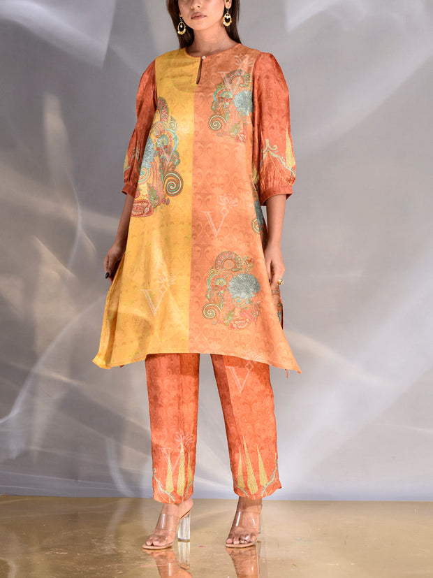 Orange and Yellow Vasansi Silk Co Ord Set