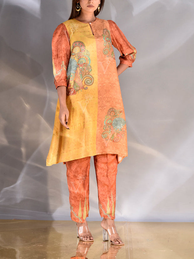 Orange and Yellow Vasansi Silk Co Ord Set
