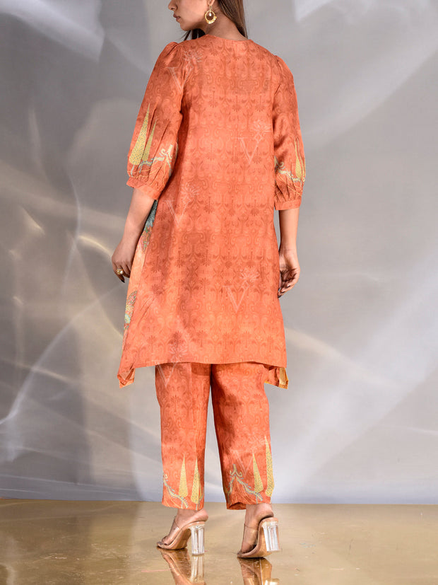 Orange and Yellow Vasansi Silk Co Ord Set