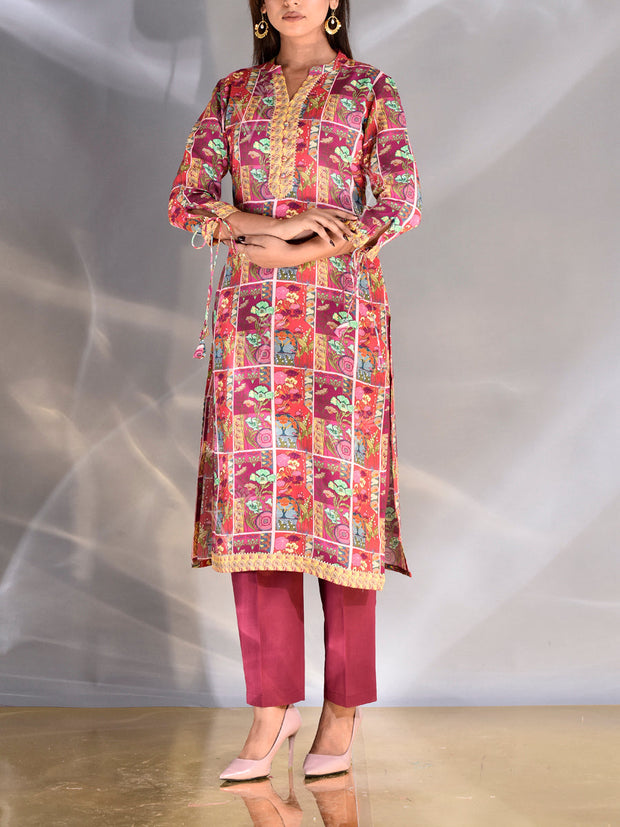 Multi Color Floral Printed Vasansi Silk Printed Kurti