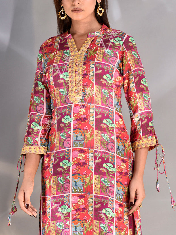 Multi Color Floral Printed Vasansi Silk Printed Kurti
