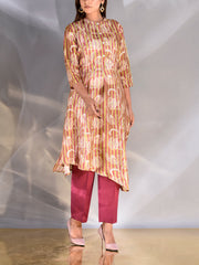Olive Green Vasansi Silk Asymmetric Printed Kurti