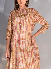 Olive Green Vasansi Silk Asymmetric Printed Kurti