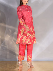Red Vasansi Silk Printed Co Ord Set