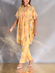 Yellow Vasansi Silk Kaftan and Pant Set