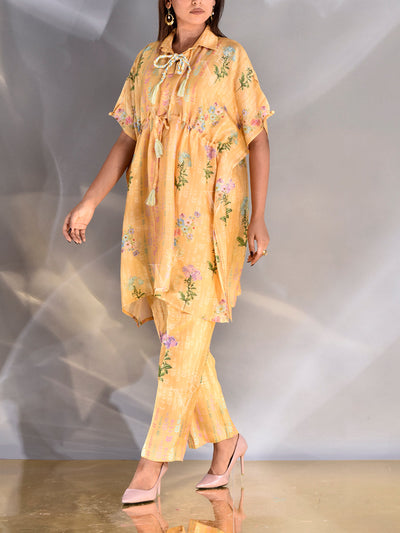 Yellow Vasansi Silk Kaftan and Pant Set